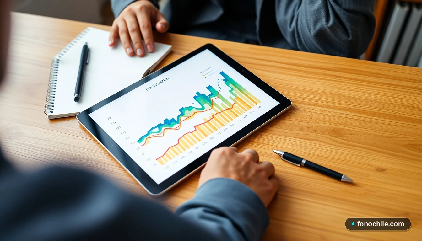 Gráfico abstracto de crecimiento en resultados educativos mostrado en una tablet moderna sobre un escritorio