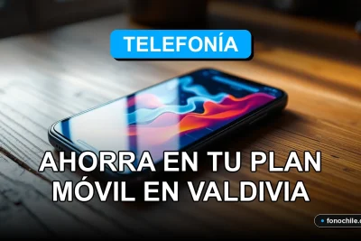Un teléfono móvil moderno sobre un escritorio de madera, mostrando gráficos abstractos de colores en su pantalla, representando promociones de planes en Valdivia.