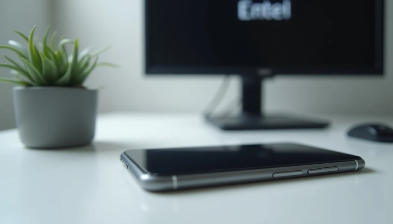 Un smartphone moderno sobre un escritorio, mostrando una oferta promocional de Entel Chile para el año 2026.