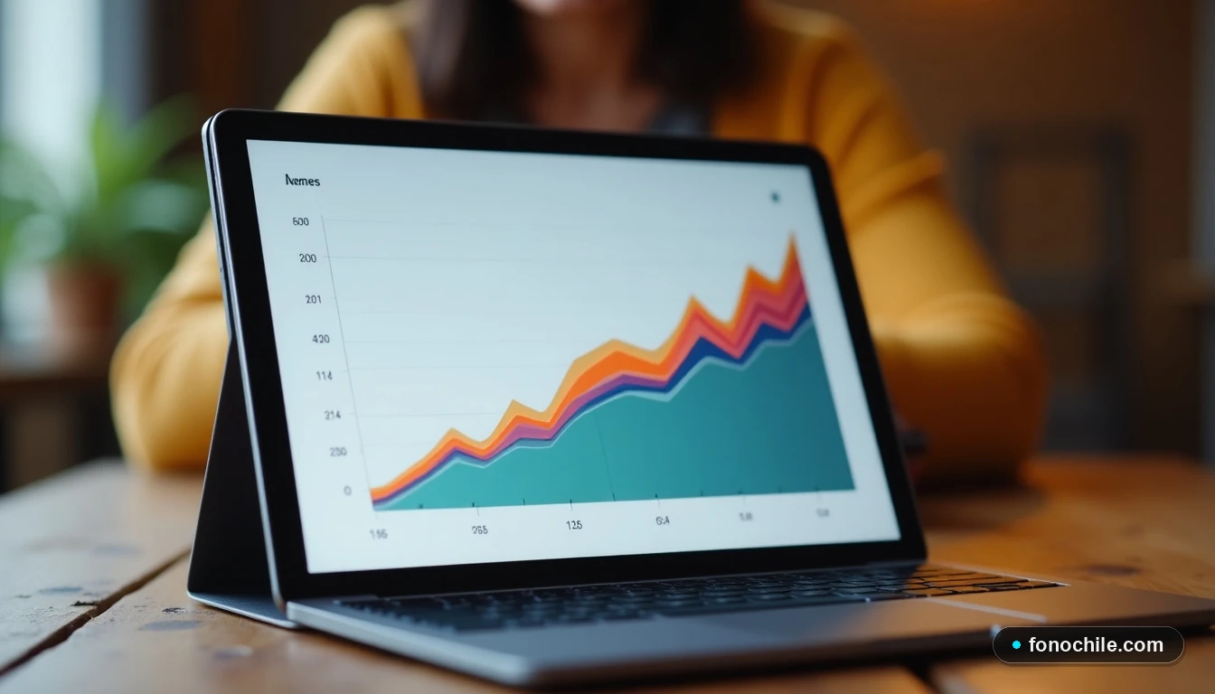 Gráfico abstracto de colores mostrando métricas de seguridad de email y protección contra amenazas en una tableta.
