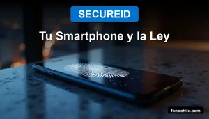 Close-up of a woman's eye reflecting a futuristic smartphone screen with data encryption symbols, illustrating biometric data protection in Chile.