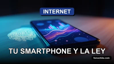 Teléfono inteligente moderno mostrando gráficos abstractos de colores, descansando sobre una mesa de madera clara junto a un código de barras escaneado digitalmente. Concepto de protección de datos biométricos y privacidad digital.