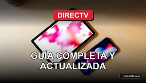 Guía de puntos de pago de DIRECTV en Chile mostrada en una tablet moderna sobre un escritorio de madera.