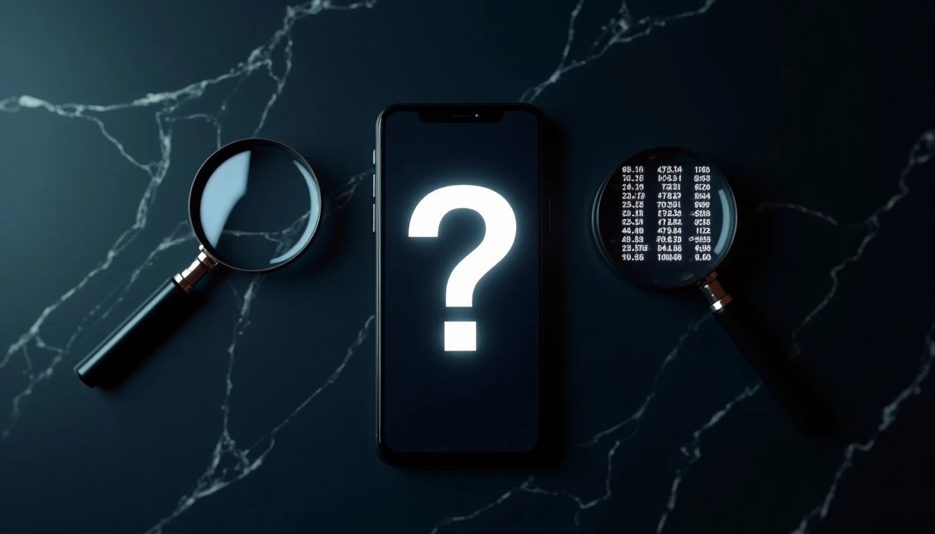 Identificar número desconocido en smartphone con lupa y signo de interrogación