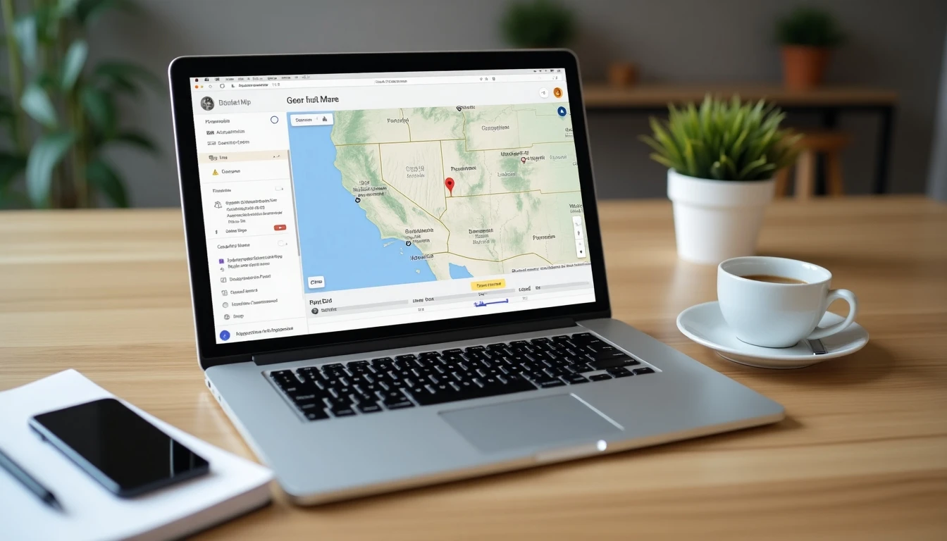 Guía visual para rastrear un teléfono móvil desde una computadora en un entorno de oficina moderna.