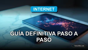 Guía para rastrear un teléfono móvil en Chile mostrada en una pantalla con gráficos abstractos, sobre una mesa de trabajo minimalista.