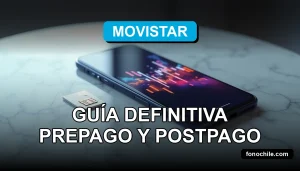 Modern smartphone displaying abstract data graphs, resting on a clean surface with a Movistar SIM card, representing easy mobile recharge in Chile.