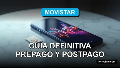 Modern smartphone displaying abstract data graphs, resting on a clean surface with a Movistar SIM card, representing easy mobile recharge in Chile.