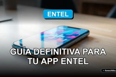 Pantalla de la aplicación Entel mostrando gráficos de colores, con un teléfono inteligente moderno sobre un escritorio de madera clara.