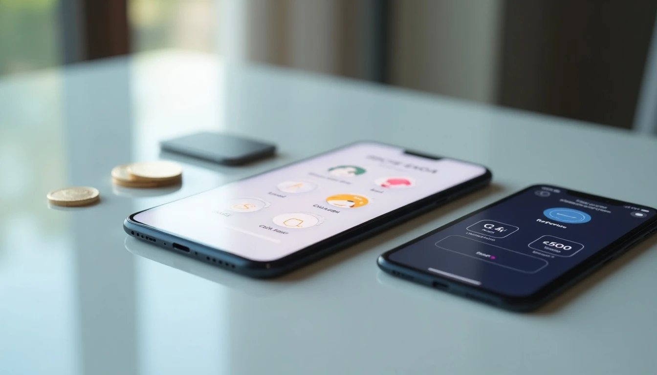 Métodos de pago modernos para recargar saldo prepago en 2026: smartphone, tablet, tarjeta y monedas en un escritorio.