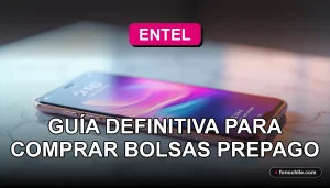 Una bolsa de recarga Entel Prepago representada por un teléfono inteligente moderno sobre una mesa, mostrando gráficos abstractos de colores en su pantalla.