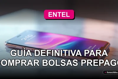 Una bolsa de recarga Entel Prepago representada por un teléfono inteligente moderno sobre una mesa, mostrando gráficos abstractos de colores en su pantalla.