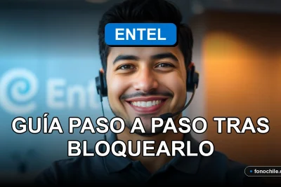 Hombre hispano sonriente con auriculares de servicio al cliente, fondo azul corporativo de Entel.