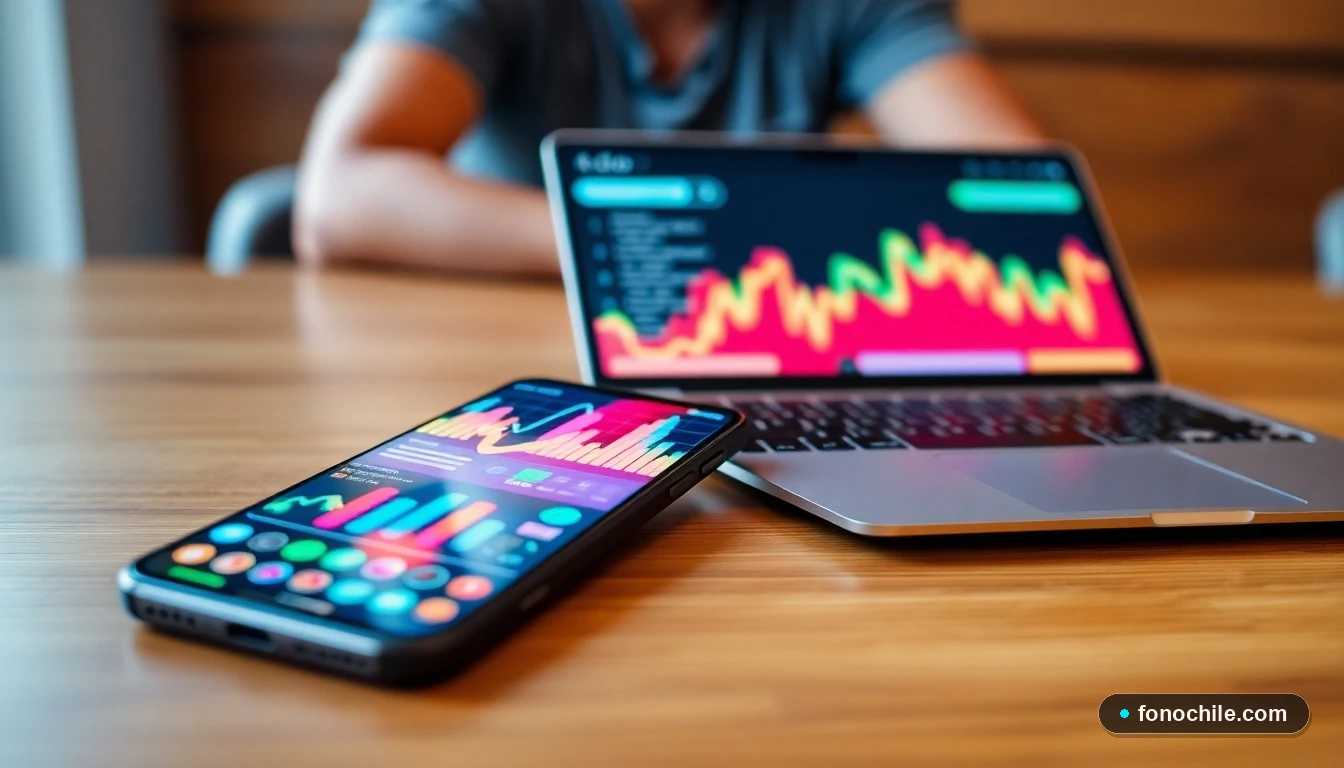 Proceso de recuperación de contraseña mostrado en pantallas de smartphone y laptop con gráficos abstractos de colores.