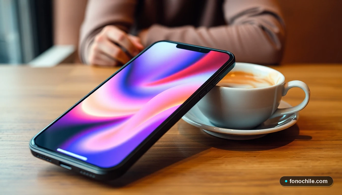 Smartphone moderno con pantalla abstracta sobre una mesa, representando la recuperación de un número de teléfono.