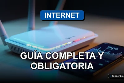 Moderno router 5G con luces LED azules y verdes, sobre una mesa de madera clara, junto a un smartphone mostrando gráficos abstractos.