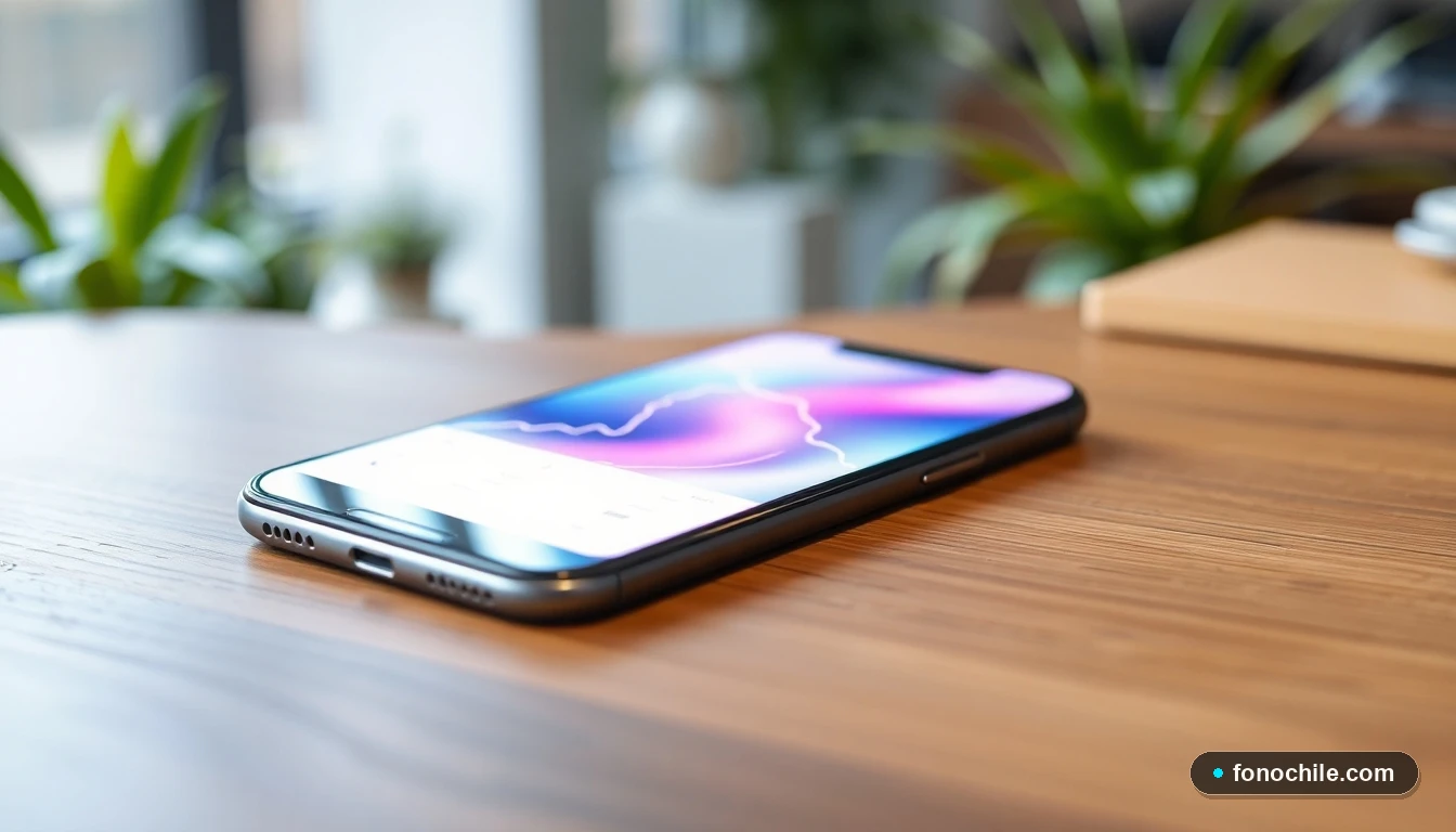 Smartphone mostrando gráficos abstractos de apoyo y redes de rehabilitación en Chile.