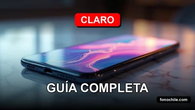 Un teléfono inteligente de última generación descansa sobre una mesa de mármol, con gráficos abstractos de colores en su pantalla, representando la renovación anual de Claro Up.