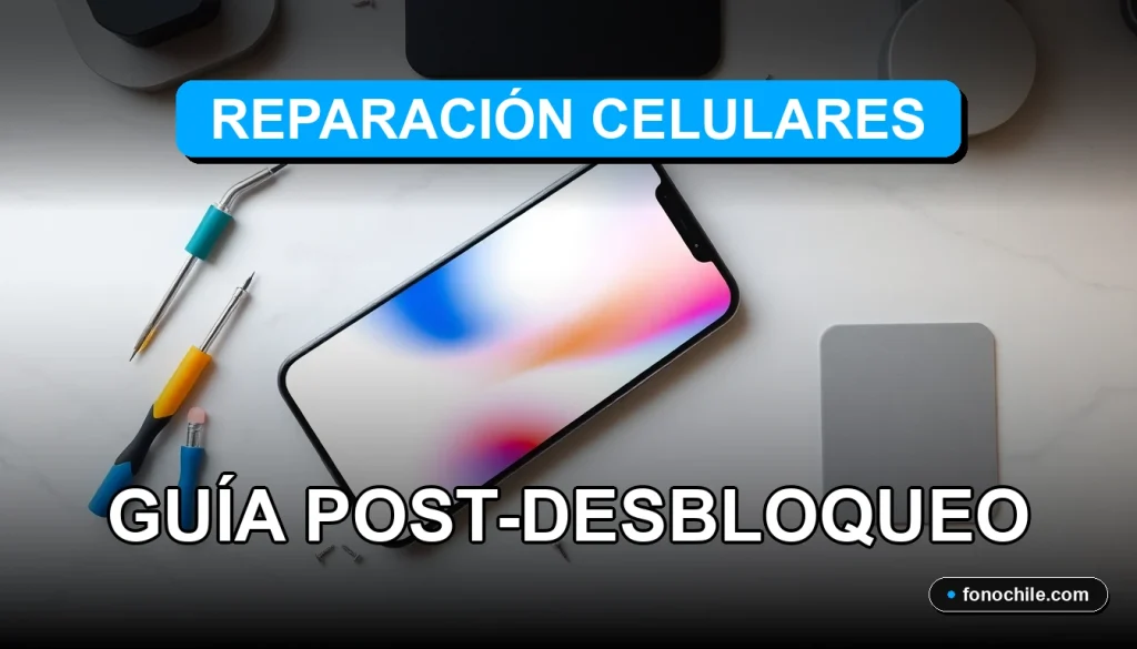 Servicio técnico especializado en reparación de teléfonos móviles en Chile, pantalla con gráficos abstractos.