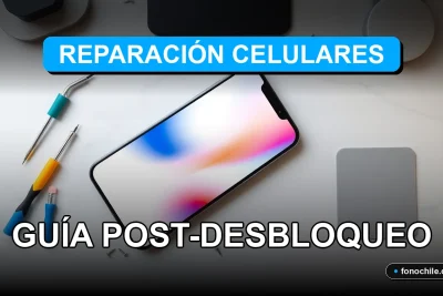 Servicio técnico especializado en reparación de teléfonos móviles en Chile, pantalla con gráficos abstractos.
