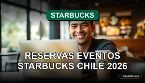 Reservas de eventos en Starbucks Chile 2026, persona sonriente en ambiente acogedor de café.