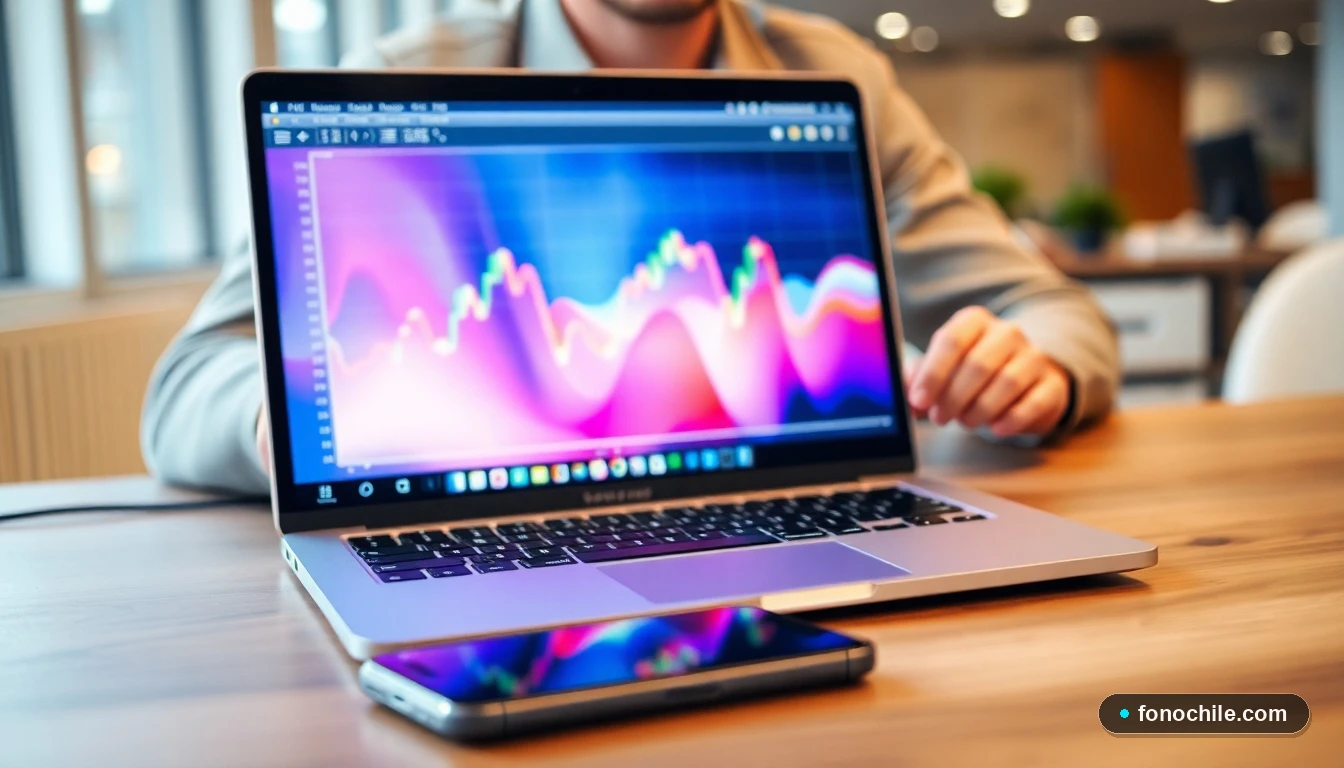 Proceso de restauración de iPhone mostrado en una laptop con gráficos de colores, listo para recuperar el dispositivo.