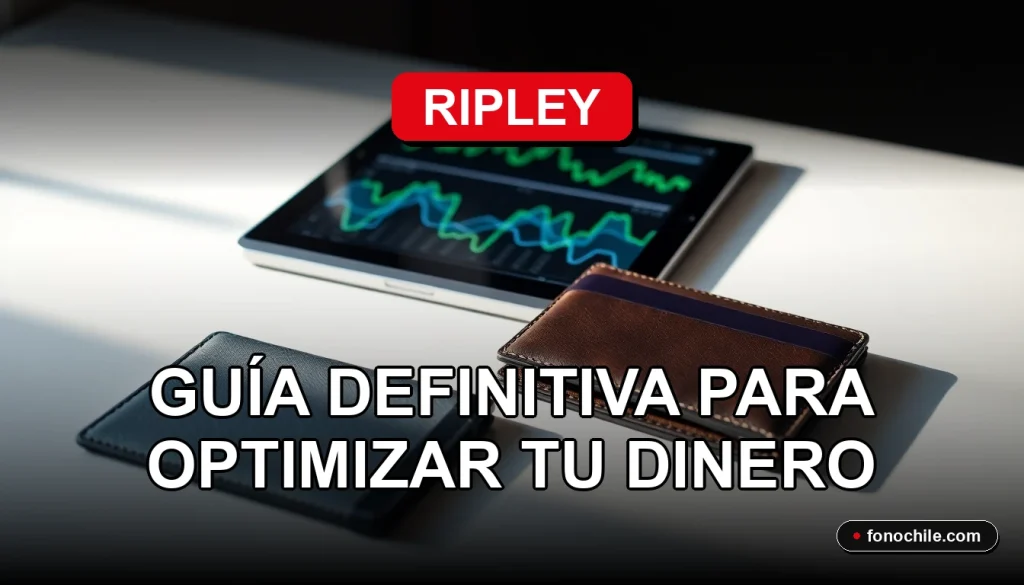 Guía financiera Ripley 2026 mostrando una cartera moderna y una tablet con gráficos de crecimiento, sobre fondo rojo.