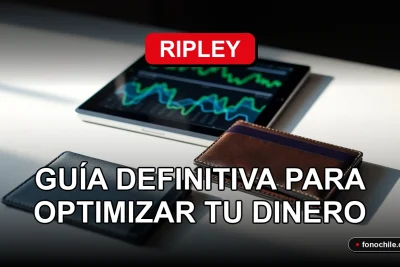 Guía financiera Ripley 2026 mostrando una cartera moderna y una tablet con gráficos de crecimiento, sobre fondo rojo.