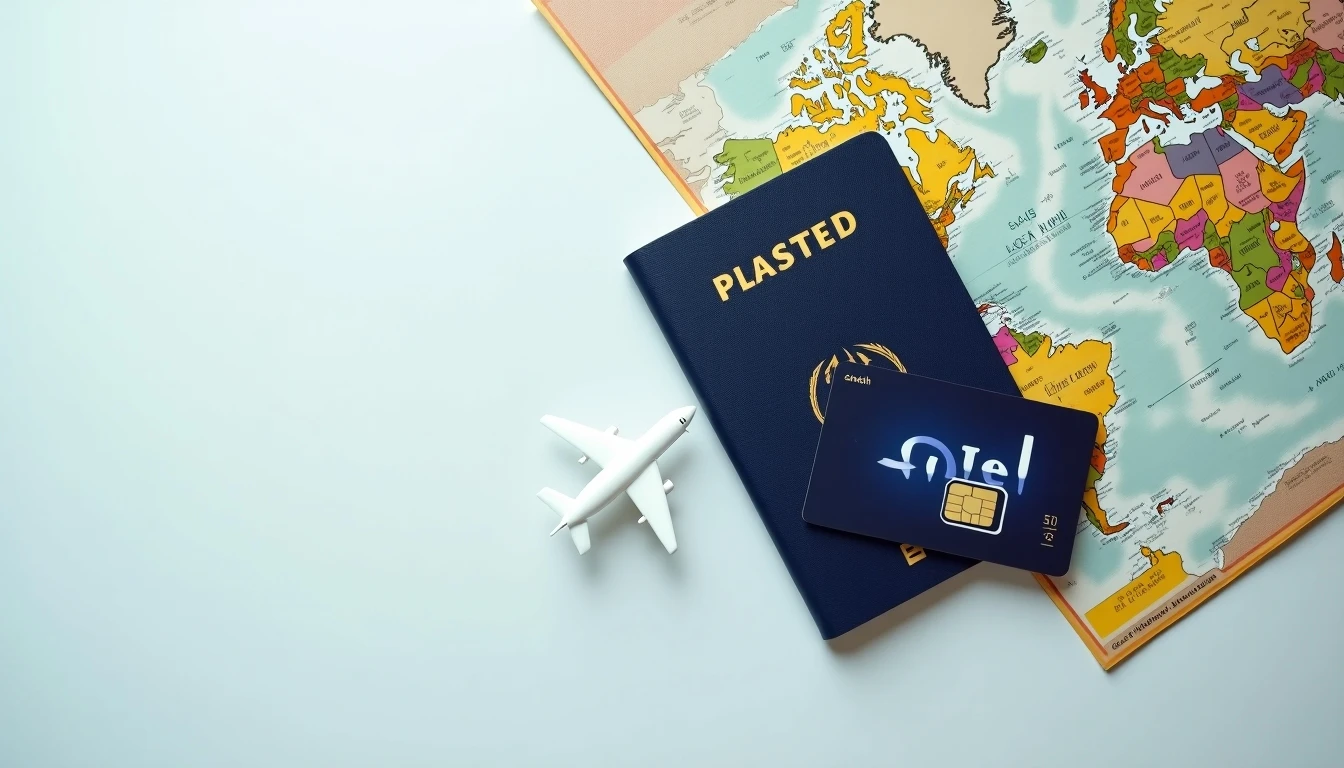 Pasaporte y chip Entel sobre mapa mundial para roaming internacional