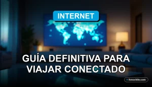 Guía de roaming internacional 2026 con mapa mundial digital y smartphone moderno sobre fondo azul.