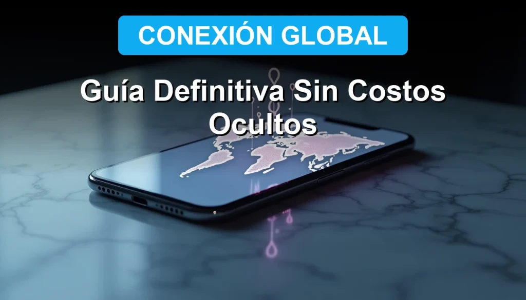 Una guía moderna sobre roaming internacional para 2026 mostrando un teléfono inteligente con un mapa digital sobre una superficie limpia.