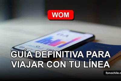 Guía de roaming internacional WOM 2026 mostrando un teléfono inteligente moderno en una mesa junto a un pasaporte abierto.