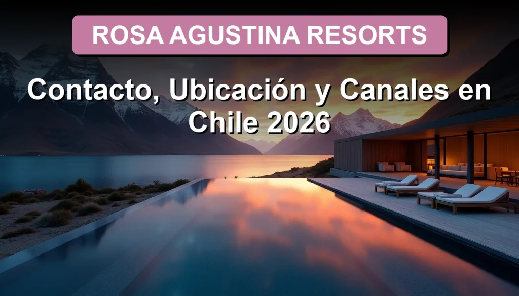 Vista aérea del resort Rosa Agustina en la Patagonia chilena al atardecer, mostrando sus modernas villas, spa y piscina infinita frente a montañas nevadas.