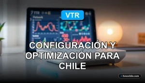 Router VTR Mesh 2026 en configuración para hogar moderno en Chile, mostrando gráficos de red en pantalla.