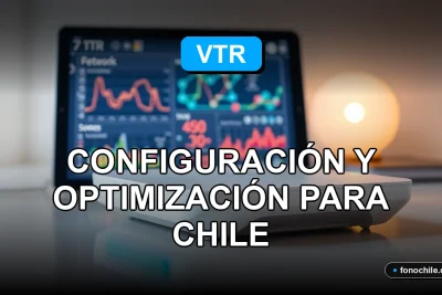 Router VTR Mesh 2026 en configuración para hogar moderno en Chile, mostrando gráficos de red en pantalla.