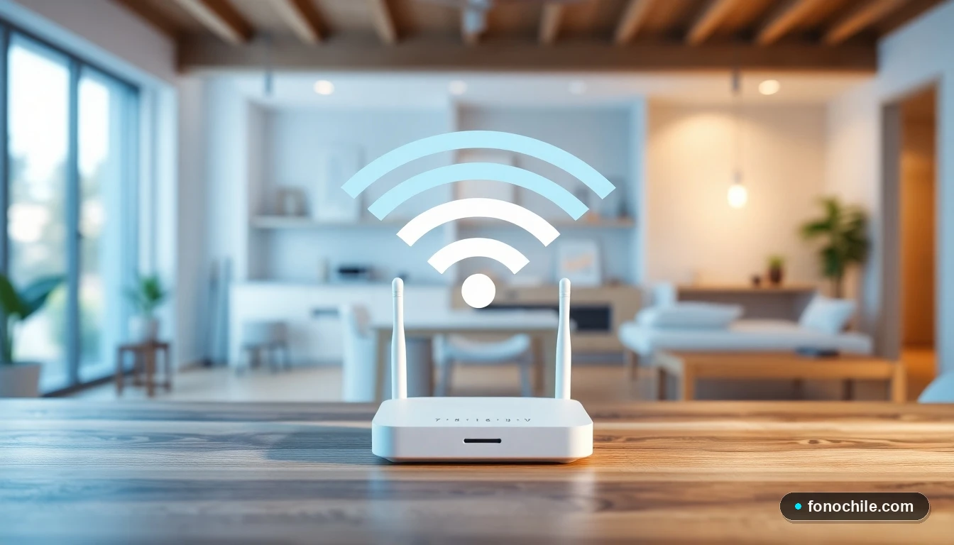 Representación abstracta de una red Mesh VTR mostrando cobertura de señal Wi-Fi en un plano de casa