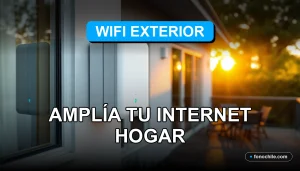 Router WiFi exterior moderno instalado en el jardín de una casa, ampliando la señal de internet al aire libre.