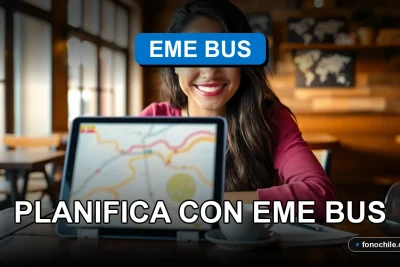 Una mujer planifica un viaje por las rutas turísticas de Chile usando la aplicación de EME Bus en su tablet.