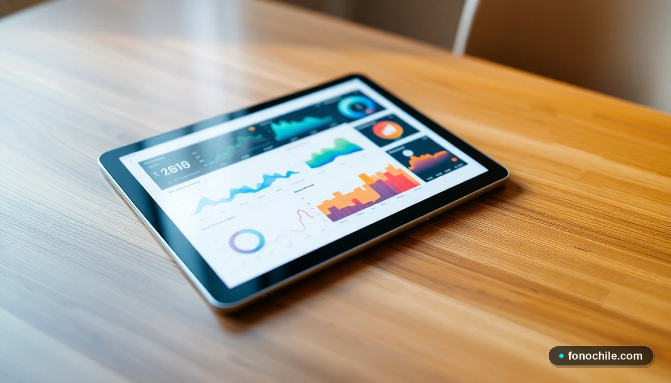 Tableta mostrando un panel de control abstracto con gráficos de colores sobre métricas de salud y bienestar preventivo.