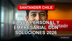 Santander Chile banking solutions for personal and business clients, featuring abstract financial data visualizations on a modern screen.