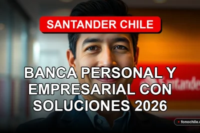 Santander Chile banking solutions for personal and business clients, featuring abstract financial data visualizations on a modern screen.