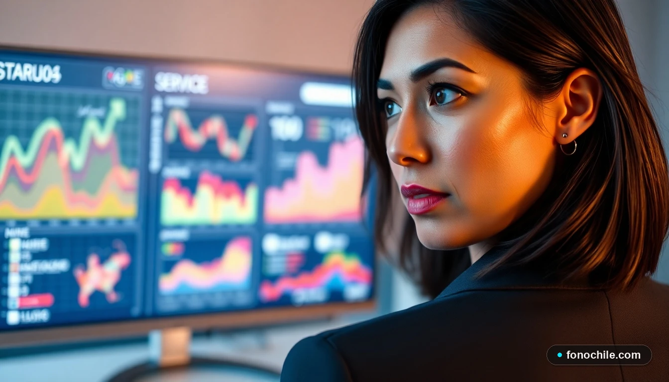 Asesora financiera de Santander Chile revisando datos en una pantalla durante una consulta con un cliente.