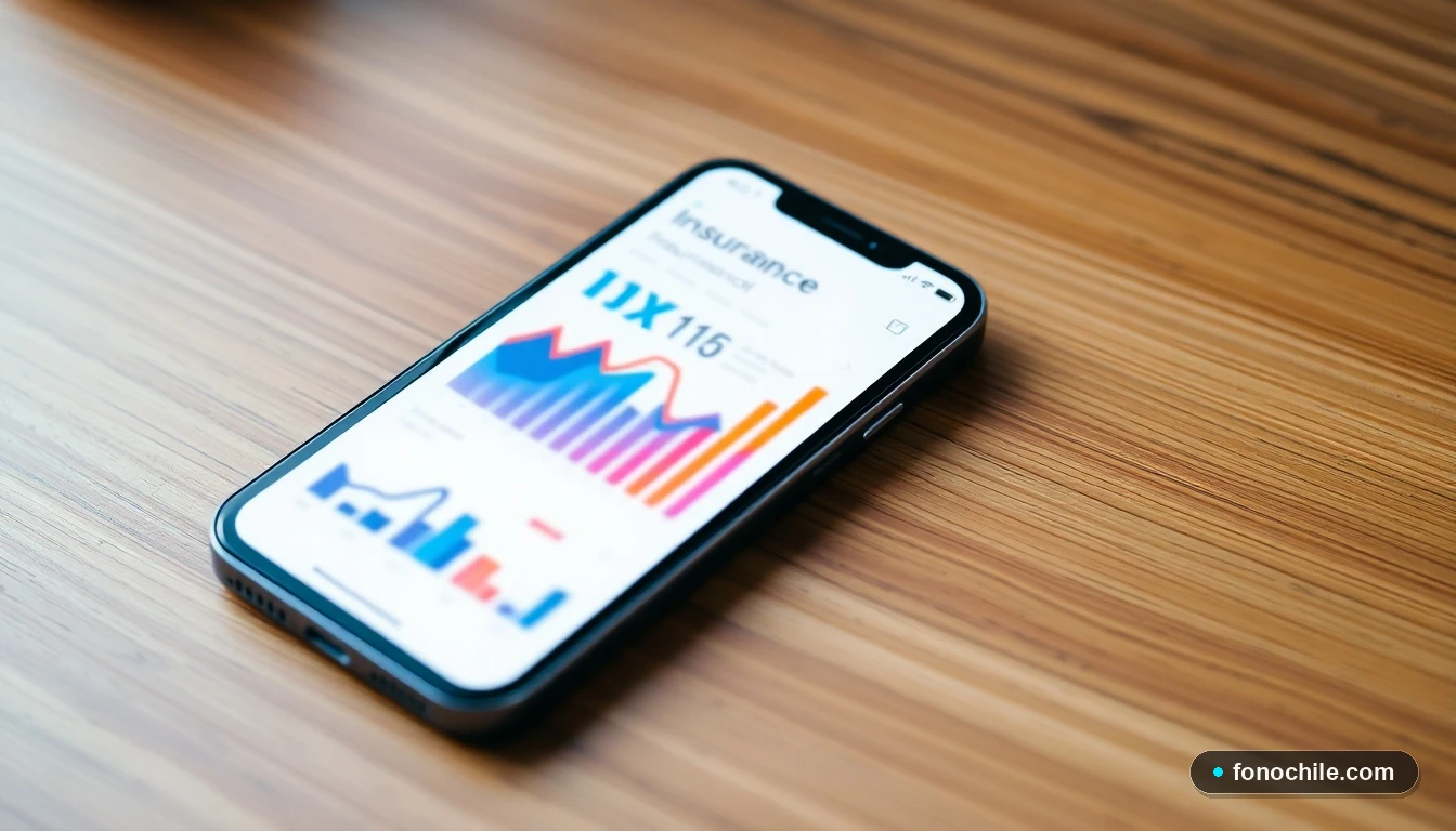 Smartphone mostrando gráficos abstractos de colores para gestión de seguros de auto en Chile.