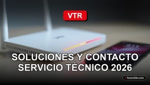Un router VTR moderno con luces LED rojas y blancas, mostrando señal de error, sobre una mesa de madera clara junto a un smartphone con pantalla abstracta.