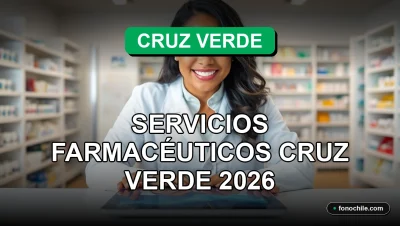 Profesional farmacéutico de Cruz Verde en consultorio moderno, mostrando servicio al cliente con tecnología y gráficos abstractos en pantalla.