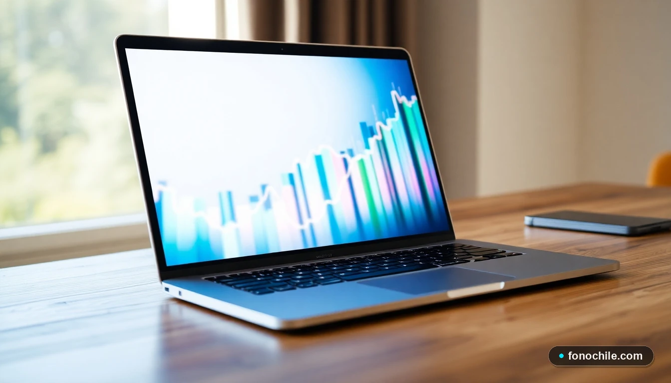 Pantalla de portátil mostrando un simulador de crédito hipotecario con gráficos de colores