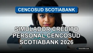 Simulador de crédito personal de Cencosud Scotiabank mostrando un gráfico de análisis financiero en una tablet moderna.