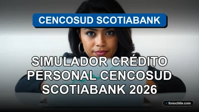 Simulador de crédito personal de Cencosud Scotiabank mostrando un gráfico de análisis financiero en una tablet moderna.