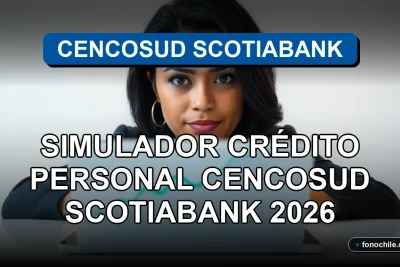 Simulador de crédito personal de Cencosud Scotiabank mostrando un gráfico de análisis financiero en una tablet moderna.