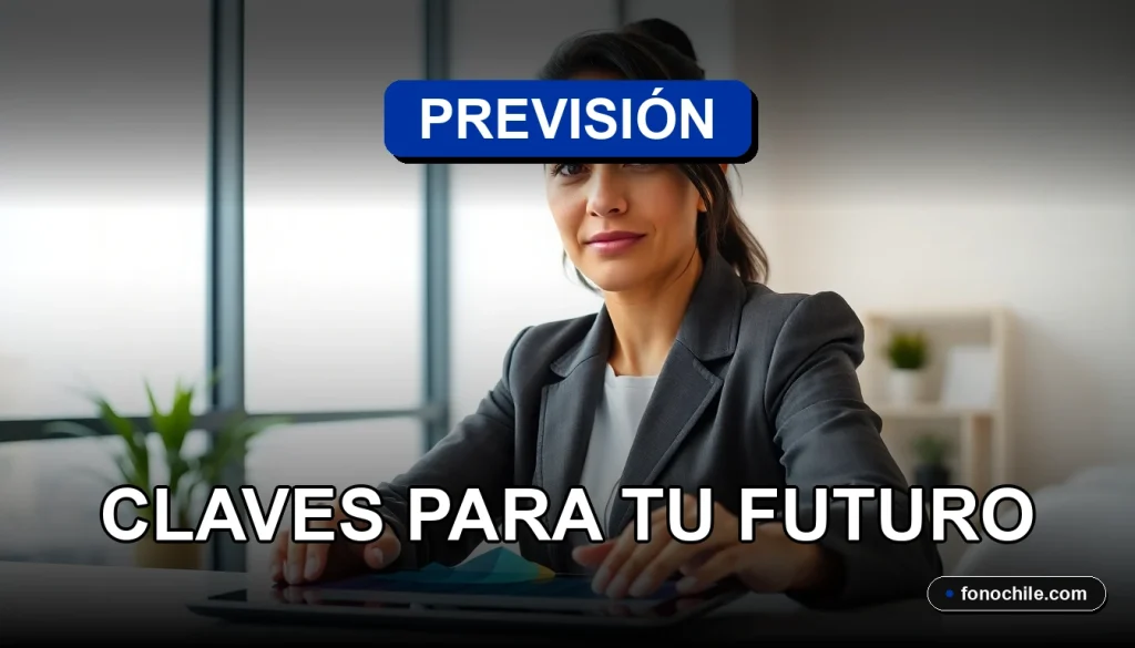 Una mujer profesional revisando gráficos abstractos de proyecciones previsionales en una tablet sobre un escritorio moderno.